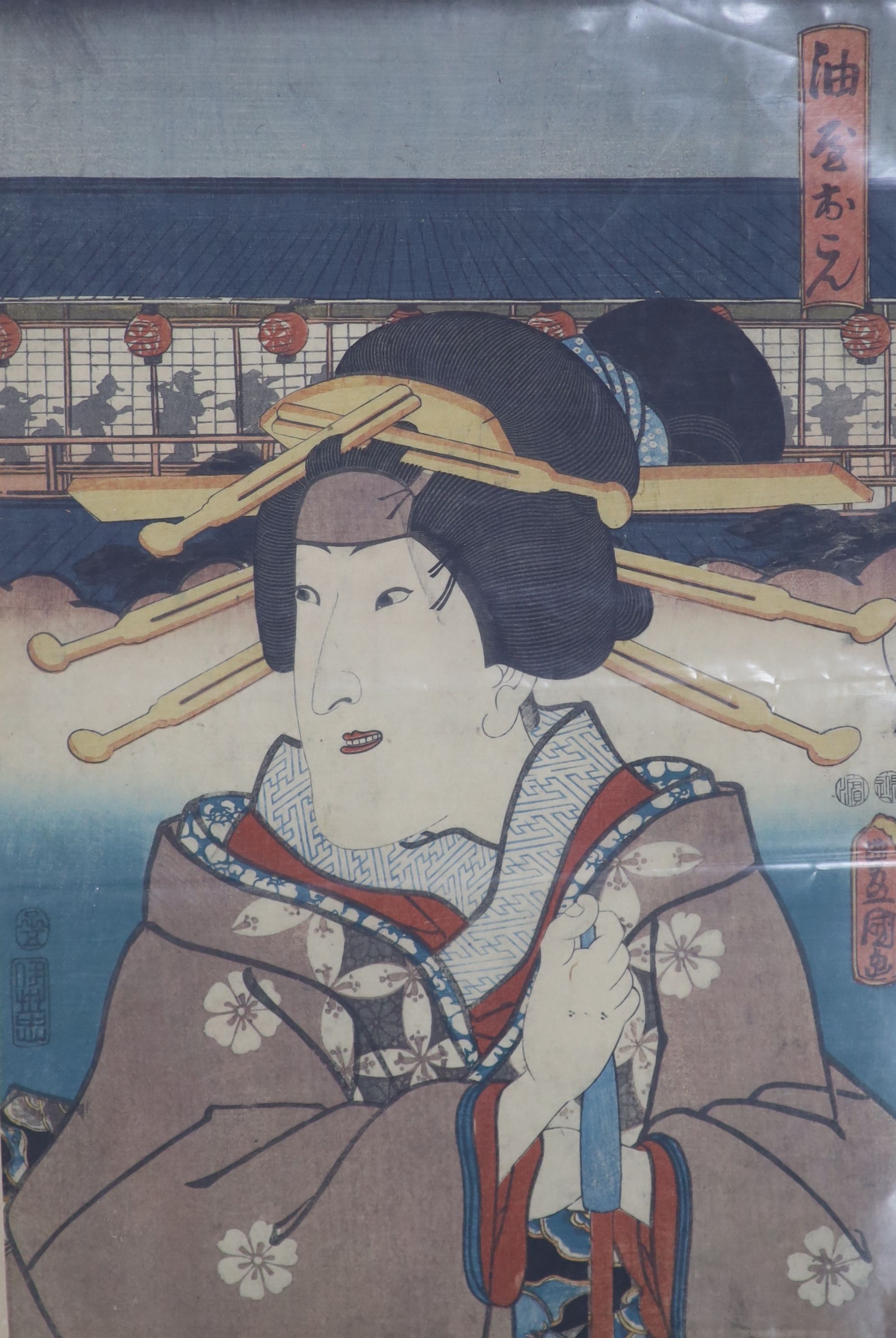 Japanese School, eight assorted woodblock prints, overall 54 x 33cm, unframed